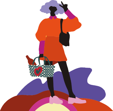 ilustração de uma mulher negra com uma cesta de compras nas mãos
